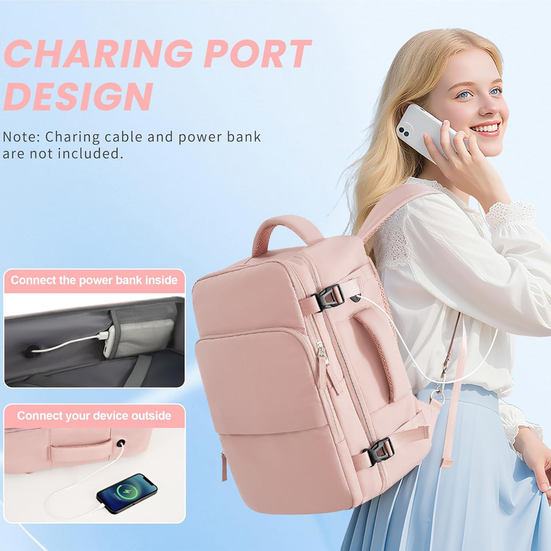 Travel Backpack Women Airline Personal Item Laptop Bag Waterproof Pink3