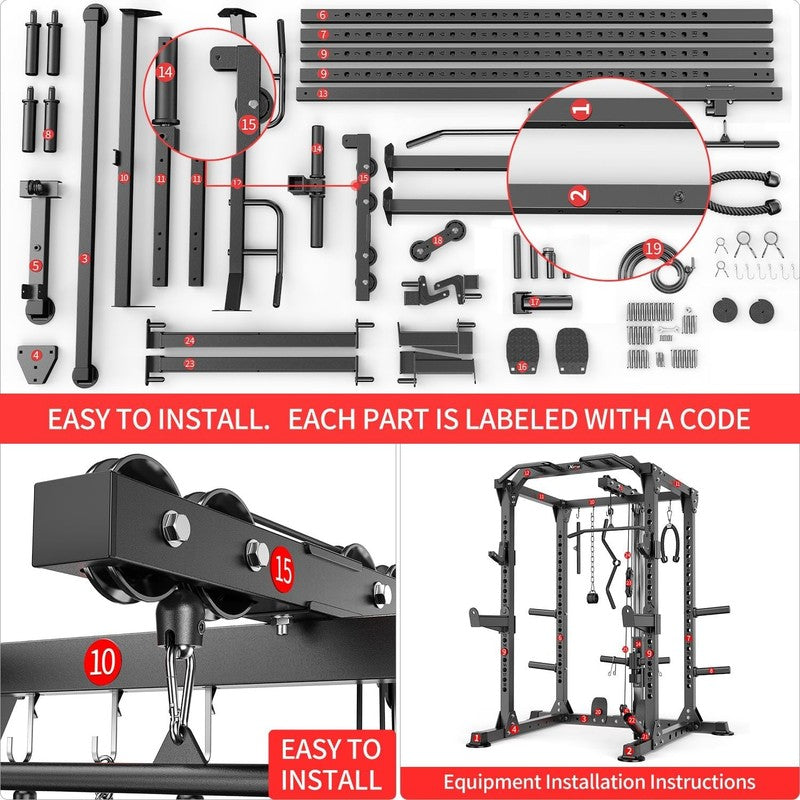 ower Rack Cage Multi-Function Squat Rack Cable Crossover Home Gym  Training6