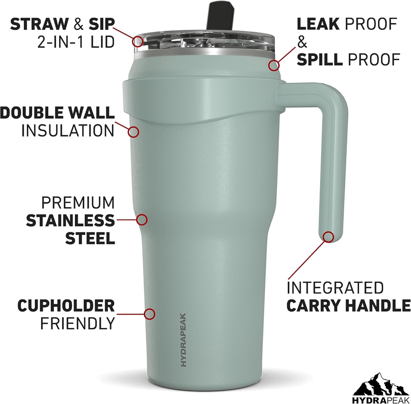 40oz Stainless Steel Tumbler w/ Handle Straw Lid Insulated Pale Sage1
