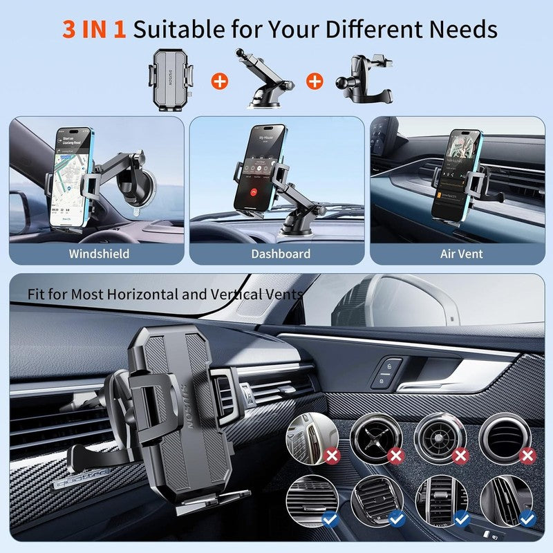 3 in 1 Car Phone Holder Mount, Strong Vent Windshield for Phone Samsung Android1