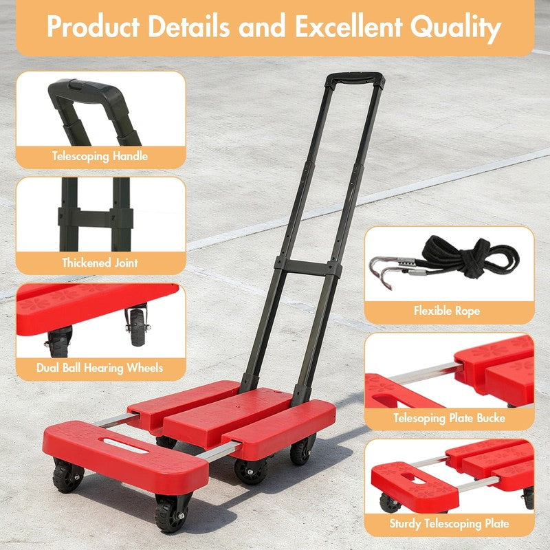 BAOKALER Folding Hand Truck Heavy Duty Dolly Cart 6 Wheels Foldable Red1