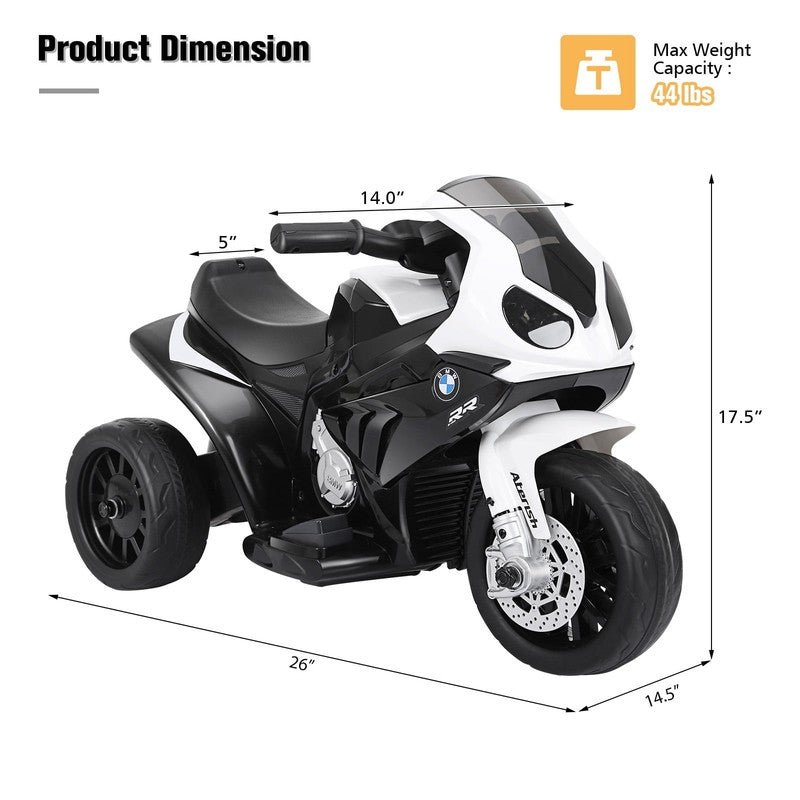 6V Kids Licensed Electric 3-Wheel Motorcycle Ride-On Black with Music & Light2