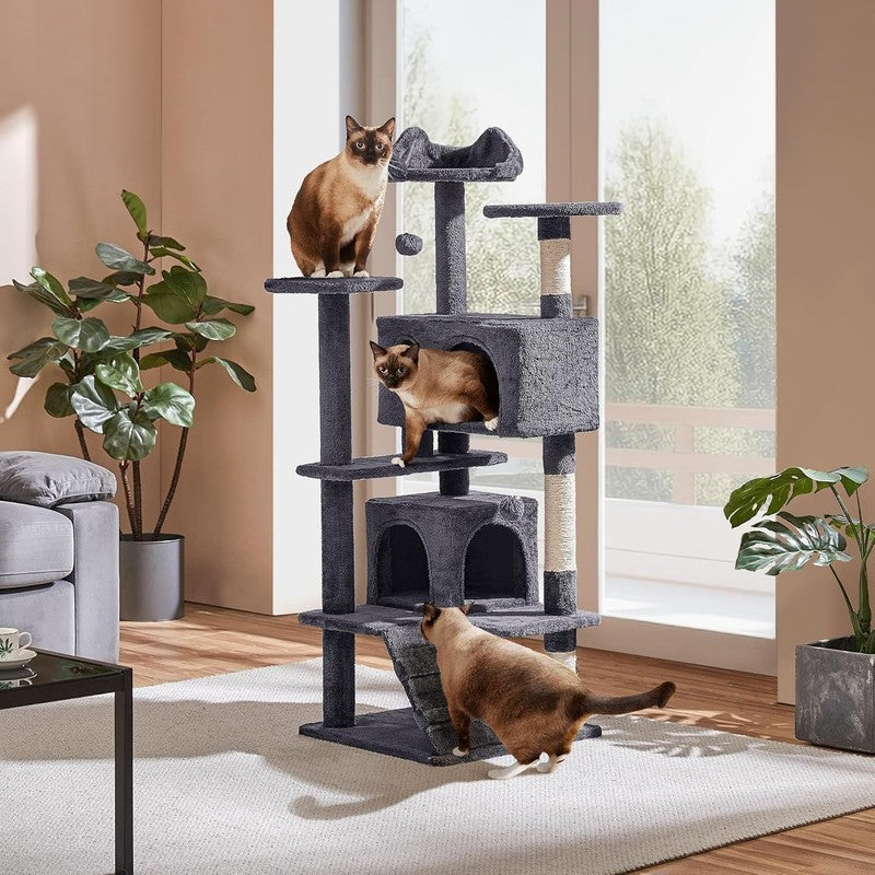 54In Cat Tree, Multi Level Cat Tower with Spacious Kitten Ear Perch, 2 Cozy Cave1
