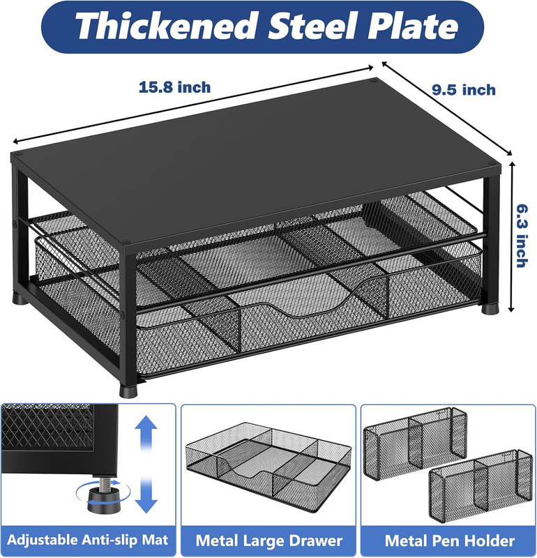 Desk Organizer and Accessories, 2-Tier Computer Monitor Stand Riser with Drawer 2