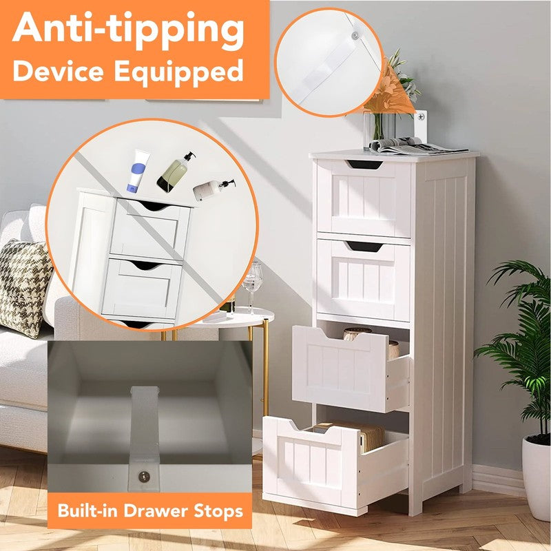 Floor Bathroom Storage Cabinet with 4 Drawers Freestanding Organizer White4