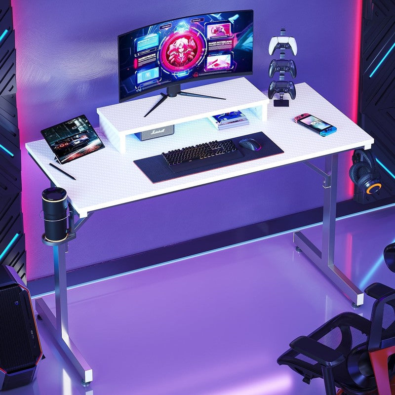 42" LED Gaming Desk w/ Monitor Stand PC Computer Gamer Table White6
