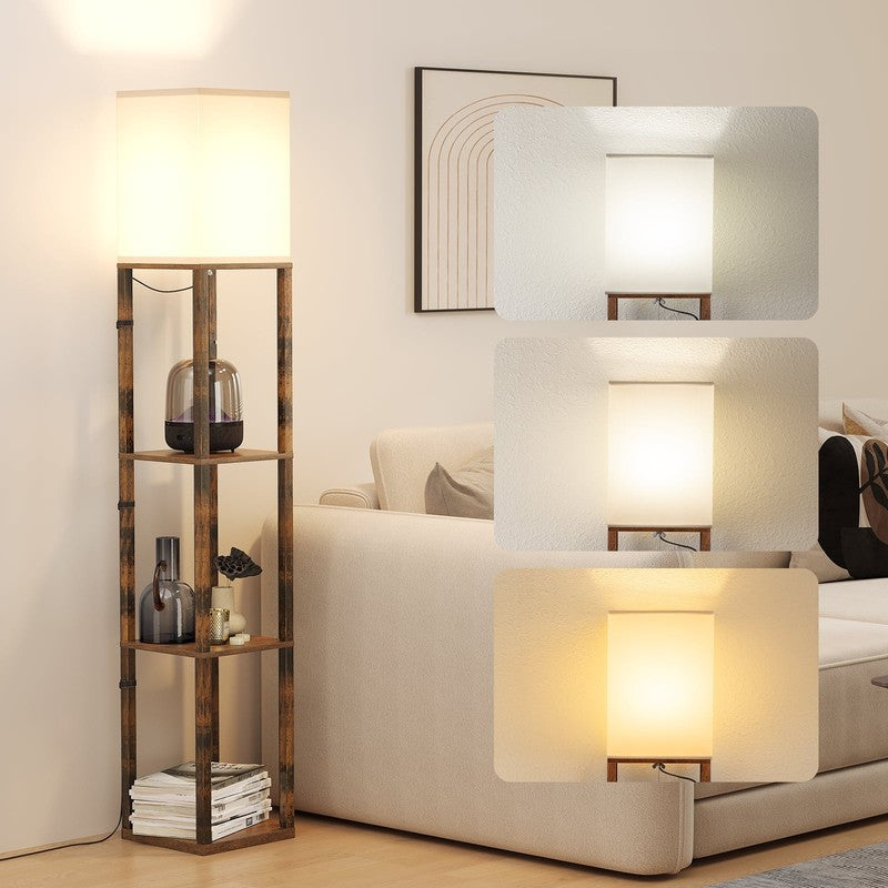 63" Brown LED Floor Lamp with Shelves, Modern Standing Lamp w/ Storage6