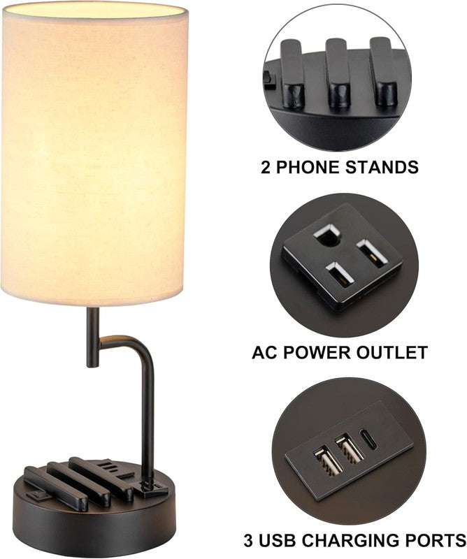 Modern Table Lamp with USB Ports & AC Outlet   Pack of 2, Cream1