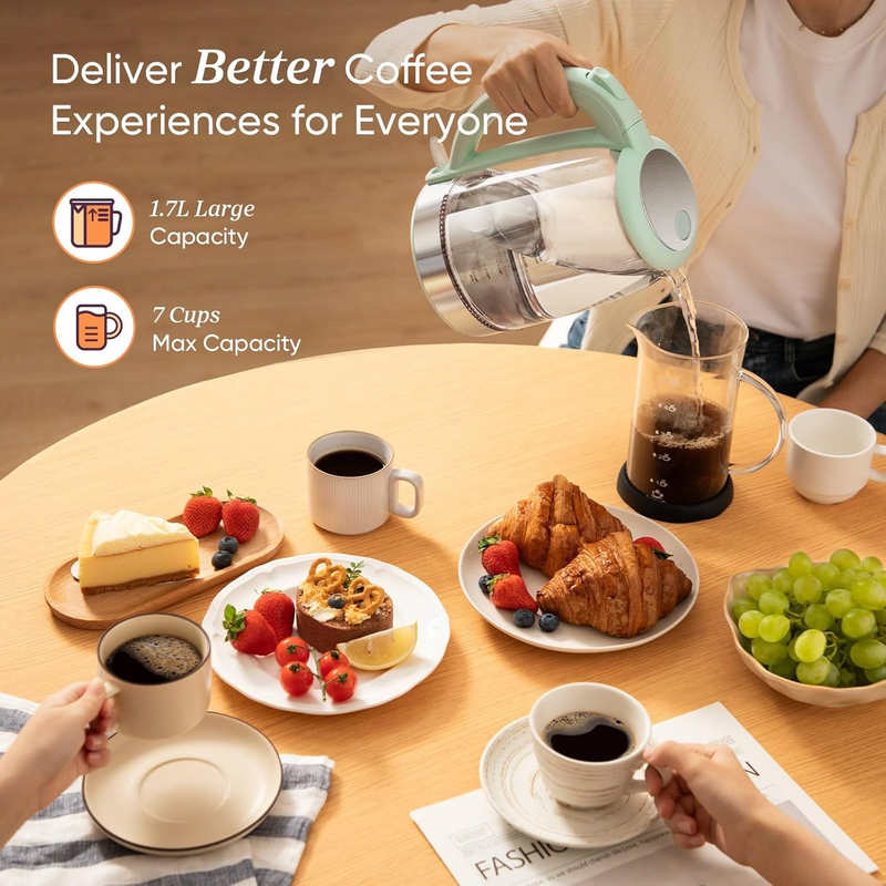 Electric Kettle, No Plastic Filter & Spout, Tea Kettle & Hot Water Boiler for Co2