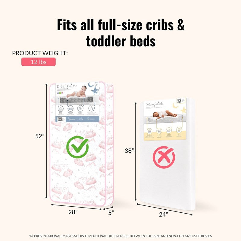 Twilight 80 Coil Spring Crib and Toddler Bed Mattress, Wave Pink, 5"2