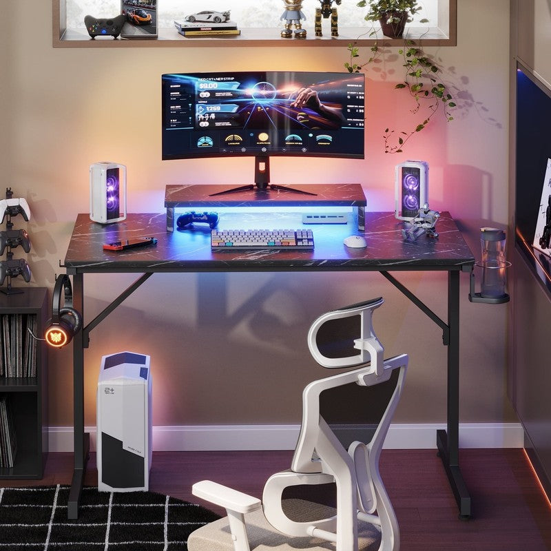 42" LED Gaming Desk PC Computer Table w/ Monitor Stand Black Marble6