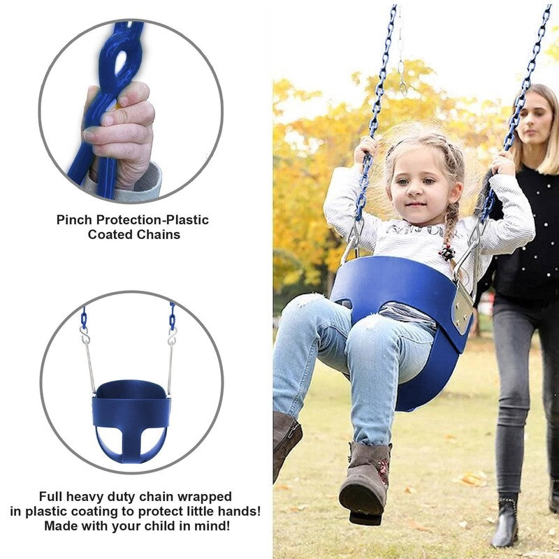 Baby Swing High Back Toddler Bucket Seat w/ Coated Chains & Carabiner, Blue1