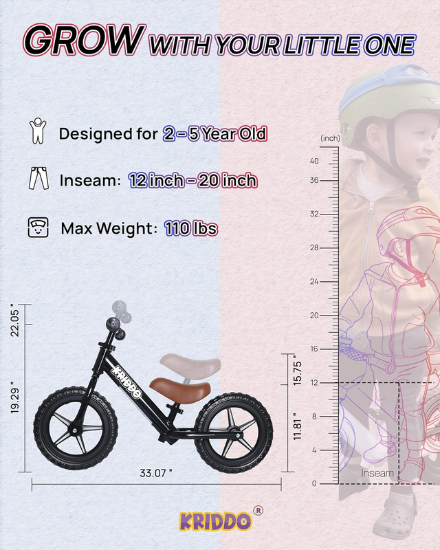 Toddler Balance Bike 12 Inch LED Light Up LCD Writing Board Kids Bike Black5