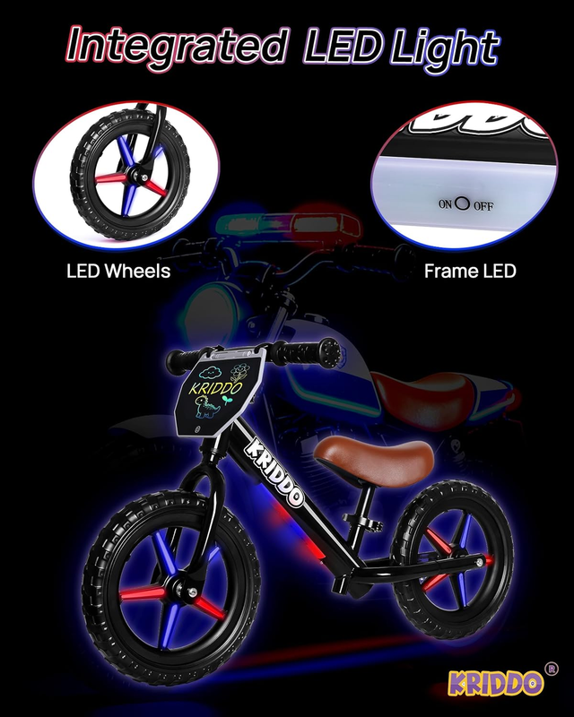 Toddler Balance Bike 12 Inch LED Light Up LCD Writing Board Kids Bike Black2