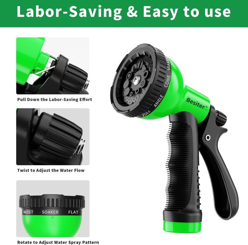 Heavy Duty Garden Hose Nozzle Sprayer - 10 Patterns, 2 Pack, Yellowgreen2