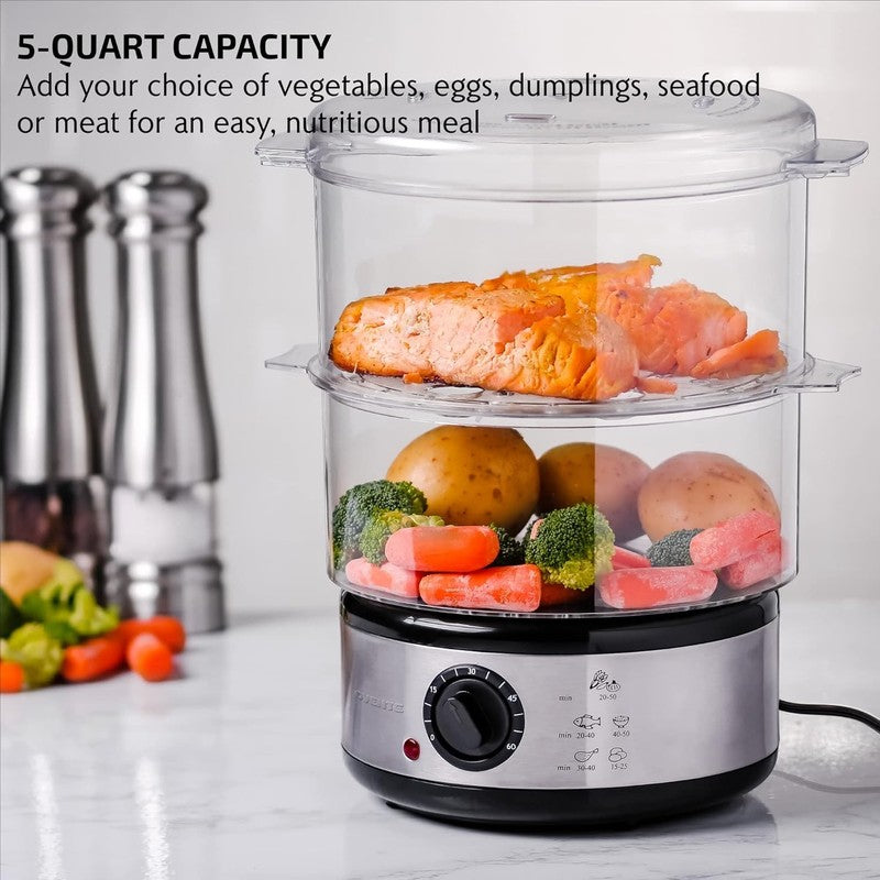 5QT 2 Tier Electric Food Steamer 400W Auto Shutoff Timer FS62S1