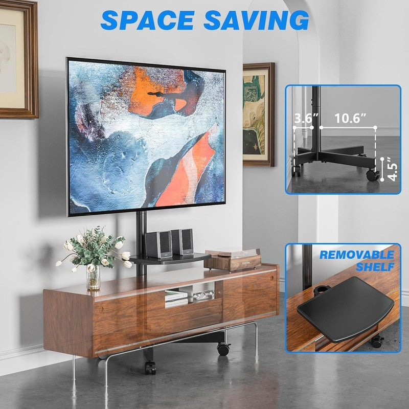 Mobile TV Stand with Wheels for 23–60" TVs up to 88 lbs, Shelf & Tilt2