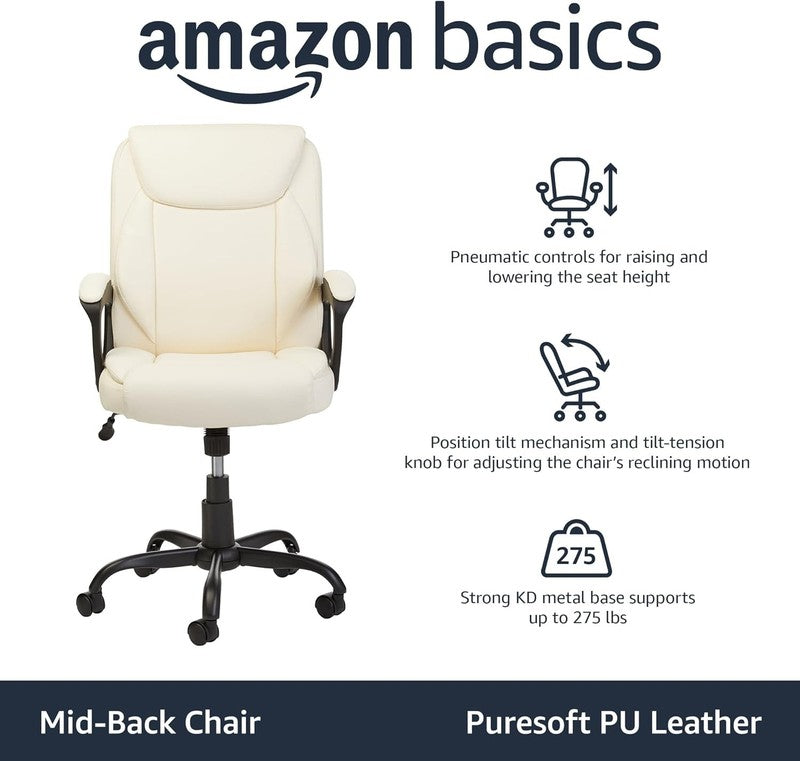 Cream Mid-Back Adjustable Office Chair with Armrests - Padded Comfort3