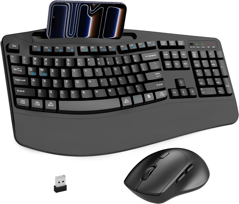 Full Size Wireless Keyboard Mouse Combo for Windows Mac PC Black11