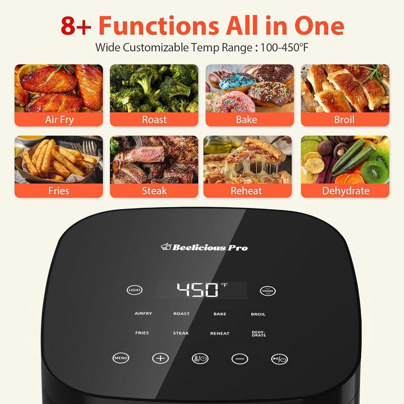 Beelicious 8-in-1 4QT Air Fryer, Digital, Viewing Window, Shake Reminder, Black2
