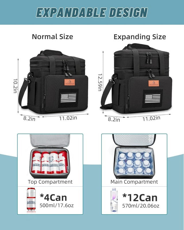 Double Deck Expandable Insulated Lunch Bag 16L/24 Cans Black1