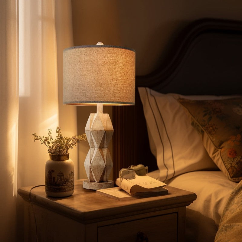 Set of 2 Farmhouse White Table Lamp 24.5" Rustic Resin for Bedroom & Living Room2