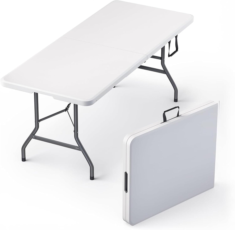 6 Feet Foldable Table with Built in Handle & Steel Legs | 6FT Heavy Duty Folding0