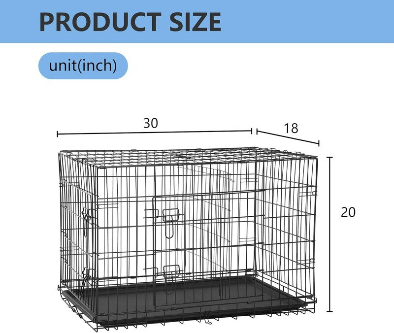 30 Inch Dog Crate Dog Kennel Cage with Double Door Folding Metal Wire Dog Cage w6