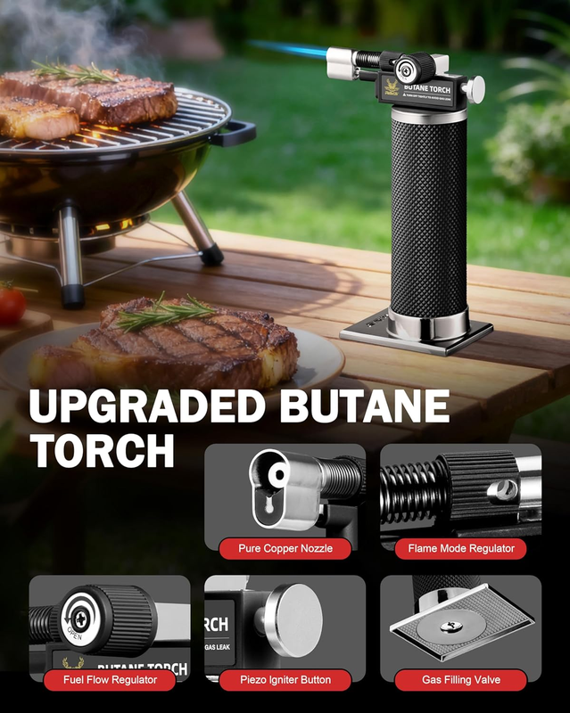 Butane Torch Lighter Dual Flame Mode Refillable Cooking Creme Brulee Mini5
