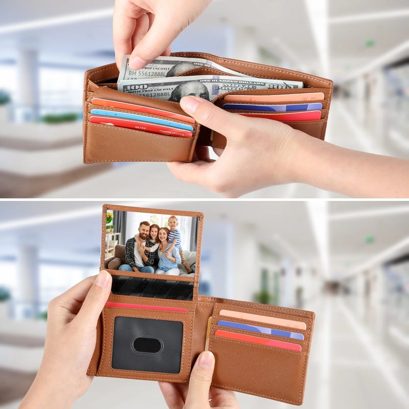Men's Slim Leather RFID Blocking Wallet Bifold 2 ID Windows Holds 15 Cards1