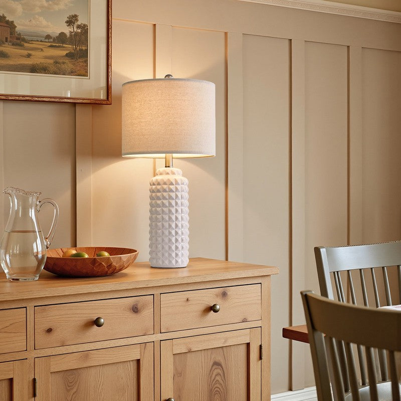 Set of 2 Modern Ceramic Table Lamps 24.5" for Bedroom & Living Room White3