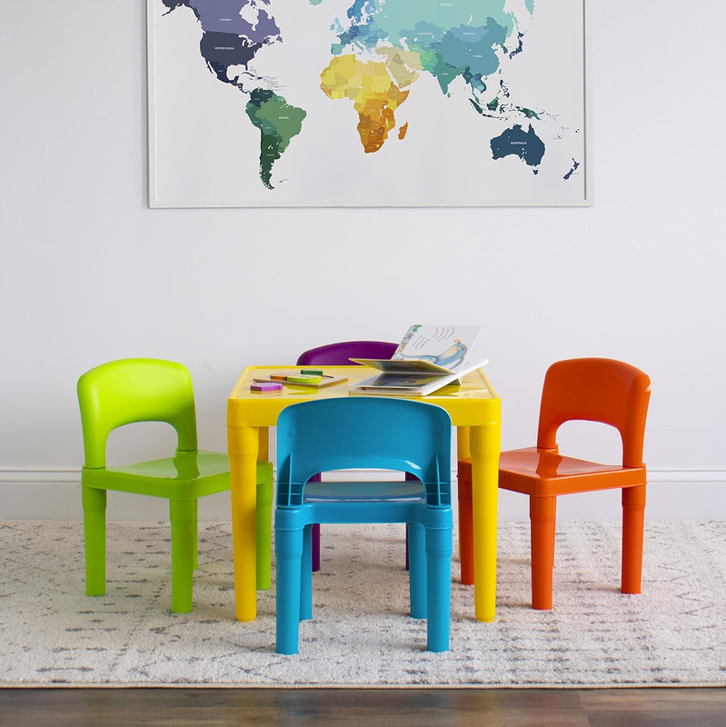 Kids Table & 4 Chairs Set Yellow Toddler Activity Playtime Arts Crafts 5pc1