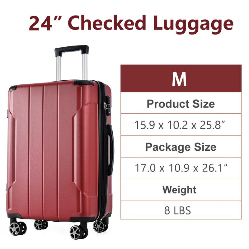 Carry on Luggage 24 Inch, ABS+PC Lightweight 65L Capacity Hardshell Suitcase wit5