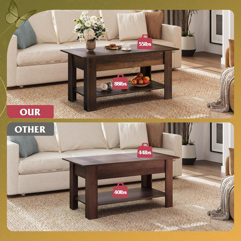 39" Lift Top Coffee Table w/ Hidden Compartment Storage Shelf Espresso6