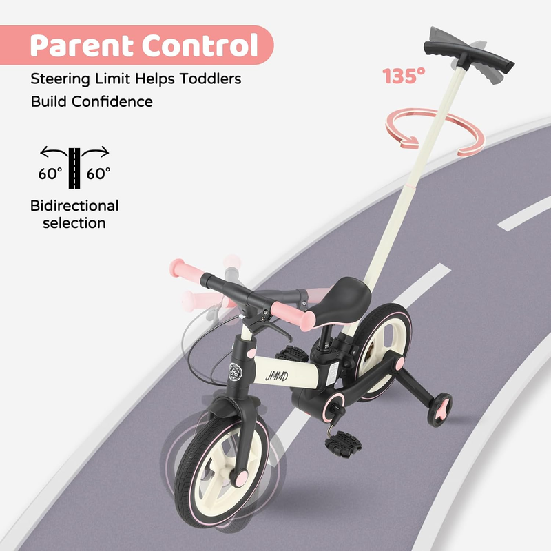 6-in-1 Toddler Bike 12" Balance Bike Push Handle Training Wheels Kids2