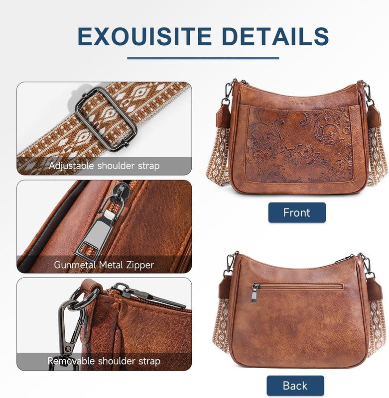 Women Crossbody Bag Vegan Leather Multi Pocket Adjustable Strap Shoulder Purse5
