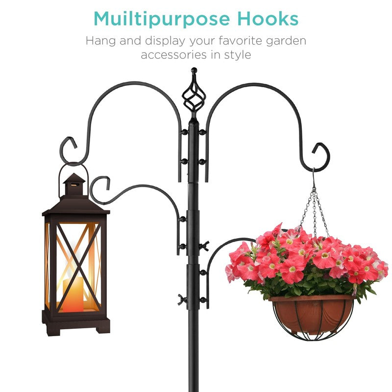 91" Black Steel 4-Hook Bird Feeding Station w/ 2 Feeders, Tray & Bird Bath3