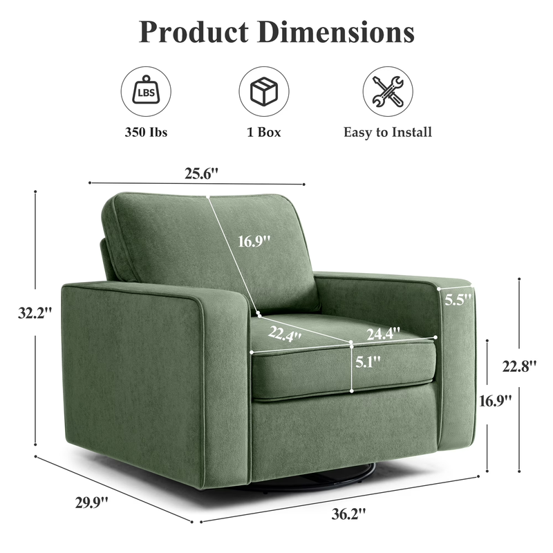 360° Swivel Accent Chair Comfy Upholstered Armchair Green1