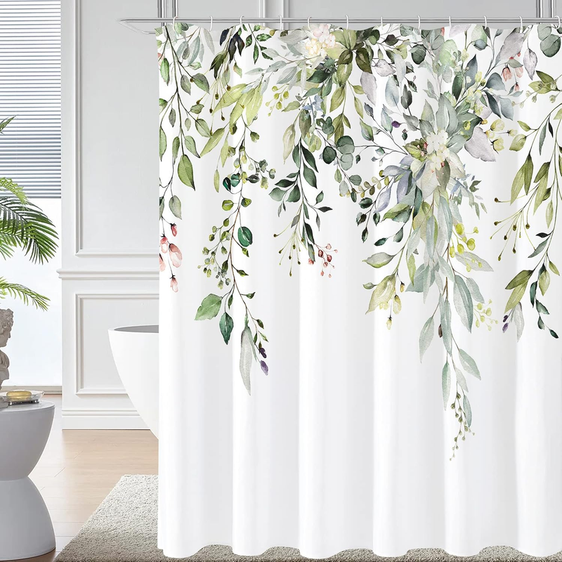 Sage Green Eucalyptus Shower Curtain Set with Hooks - Waterproof 72x72 Inch7