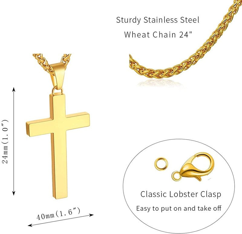 Gold Cross Necklace for Men Stainless Steel Christian Pendant Gift for Dad Teen4