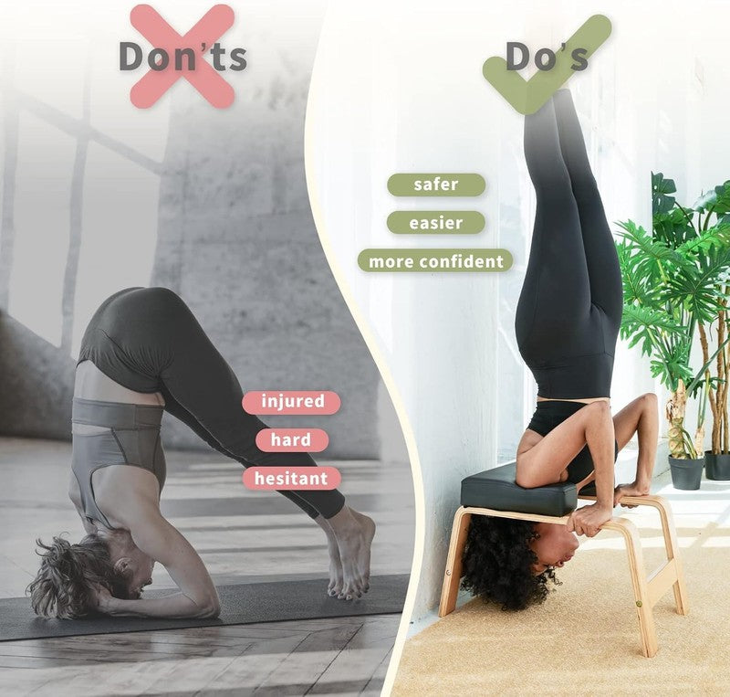 Yoga Headstand Bench Chair Wood PU Pad Inversion Fitness Stand Gym Home1