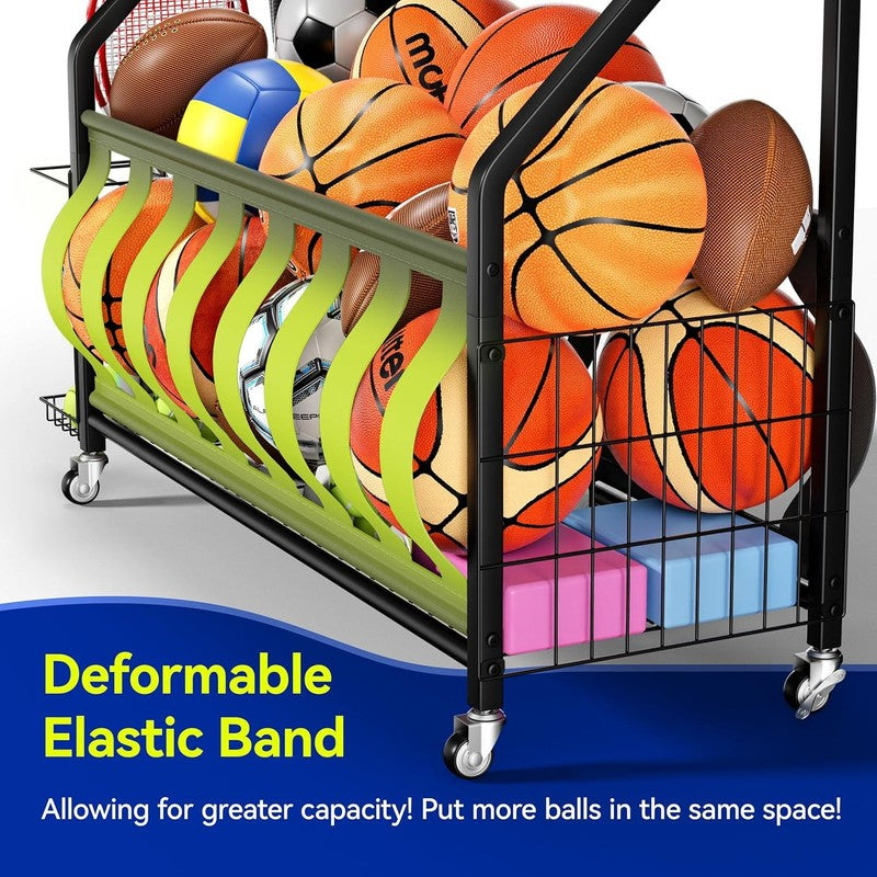 Sports Equipment Organizer, Rolling Ball Storage Cart with Locking Wheels, Hooks4