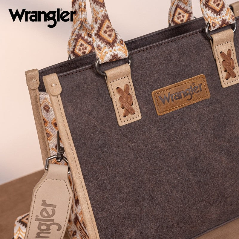 Wrangler Tote Bag Women Western Retro Top Handle Aztec Strap Handbag Coffee1