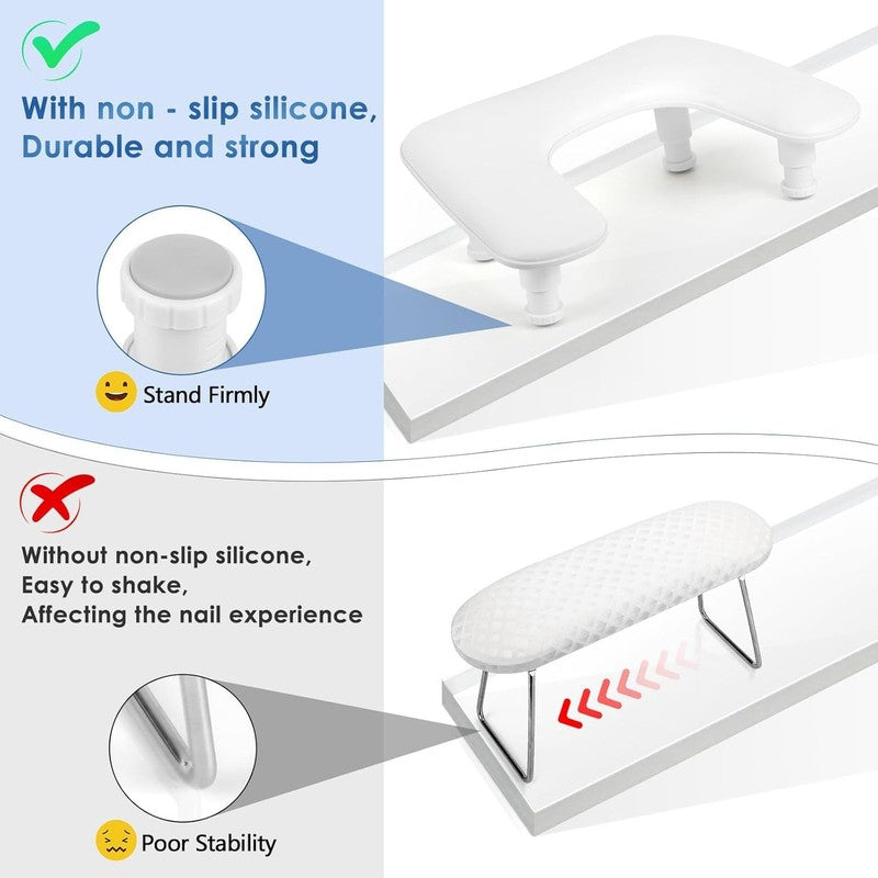 Adjustable U Shaped Manicure Arm Rest   White PU Leather for Nail Techs4