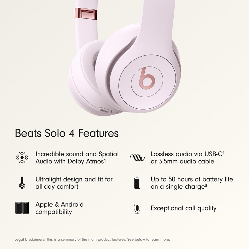 Solo 4 Wireless Bluetooth On Ear Headphones 50Hr Battery Cloud Pink1