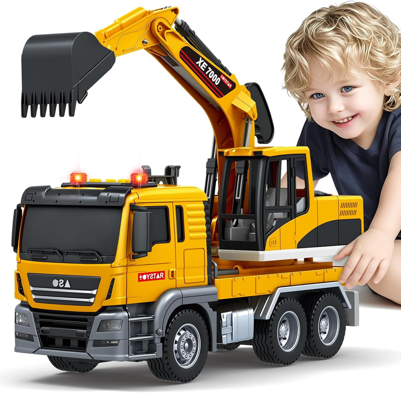 Large Excavator Truck Toy, 3 4 5 6 Year Old Boys Toddlers Toy Truck, Lights & So8