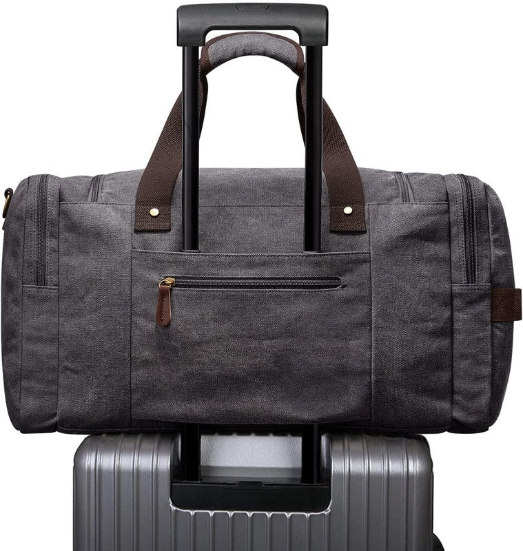 65L Expandable Canvas Duffle Bag Grey Travel Gym Weekender w/ Shoes Compartment7