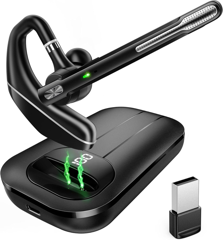 Bluetooth Headset V5.3 Wireless Earpiece Dual Mic 96H Talktime 1000mAh Case0