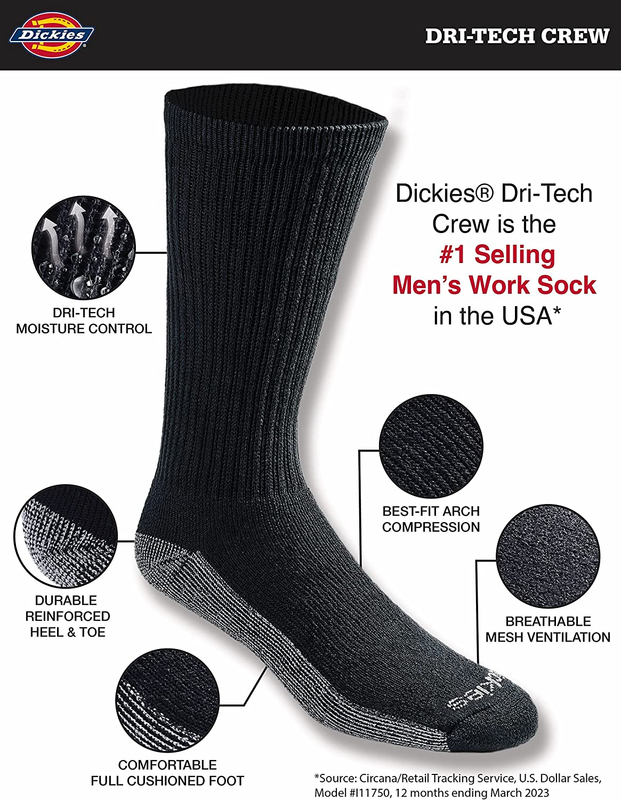 Men’s Dri Tech Crew Socks Moisture Control Work Socks 6 12 18 Pack M XXL3