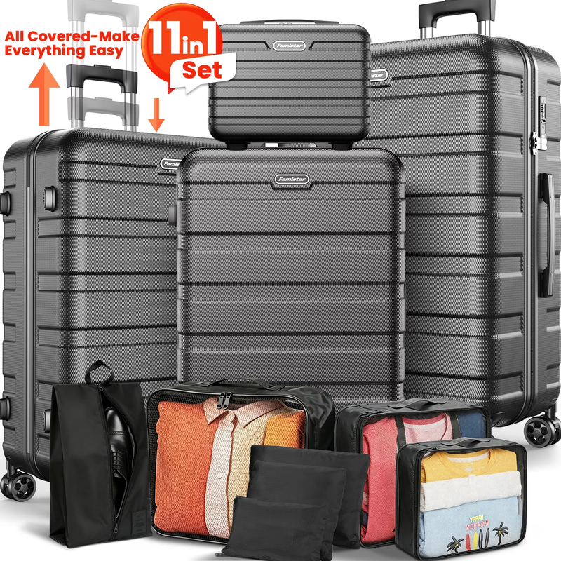 11Pc Hardside Luggage Set TSA Lock Spinner Wheels Carry On Checked Black0